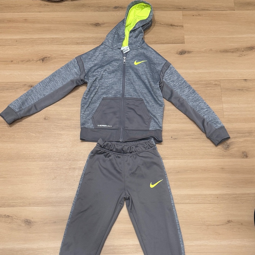 Nike Charcoal and Neon Yellow Hoodie Set